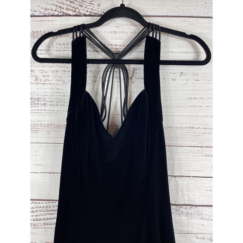 Betsy & Adam Dress Women's Small Black Velvet Halter Mini Rhinestone Strap Party - Picture 2 of 7